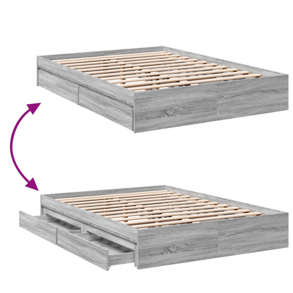 vidaXL Bettgestell mit Schubladen Grau Sonoma 120x200 cm Holzwerkstoff