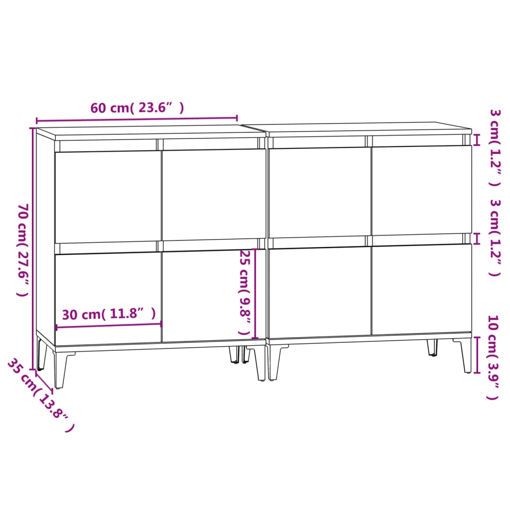 vidaXL Sideboards 2 Stk. Schwarz 60x35x70 cm Holzwerkstoff