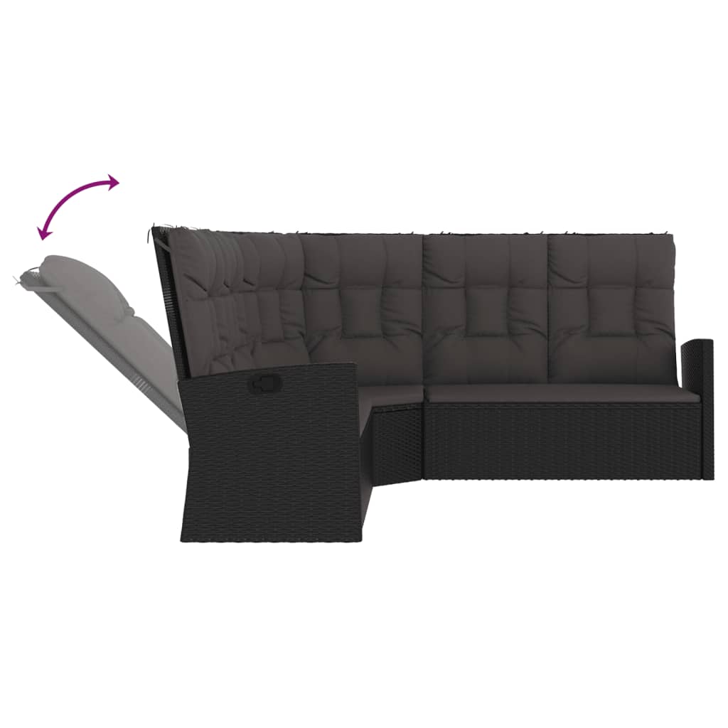 vidaXL 3-tlg. Garten-Lounge-Set mit Kissen Schwarz Poly Rattan