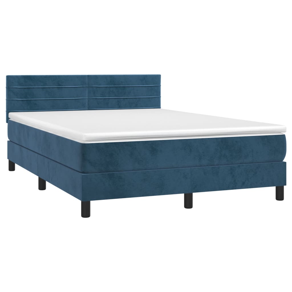 vidaXL Boxspringbett mit Matratze & LED Dunkelblau 140x190 cm Samt