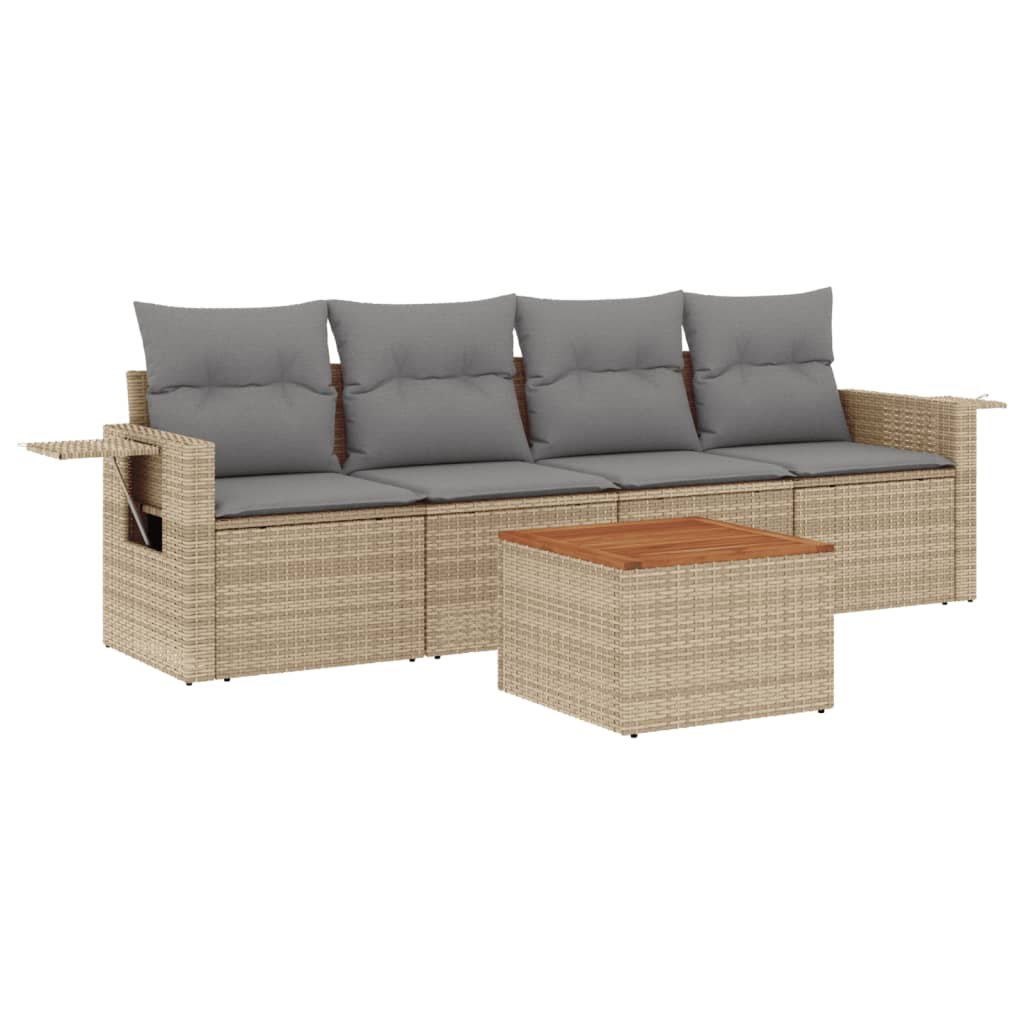 vidaXL 5-tlg. Garten-Sofagarnitur mit Kissen Beige Poly Rattan