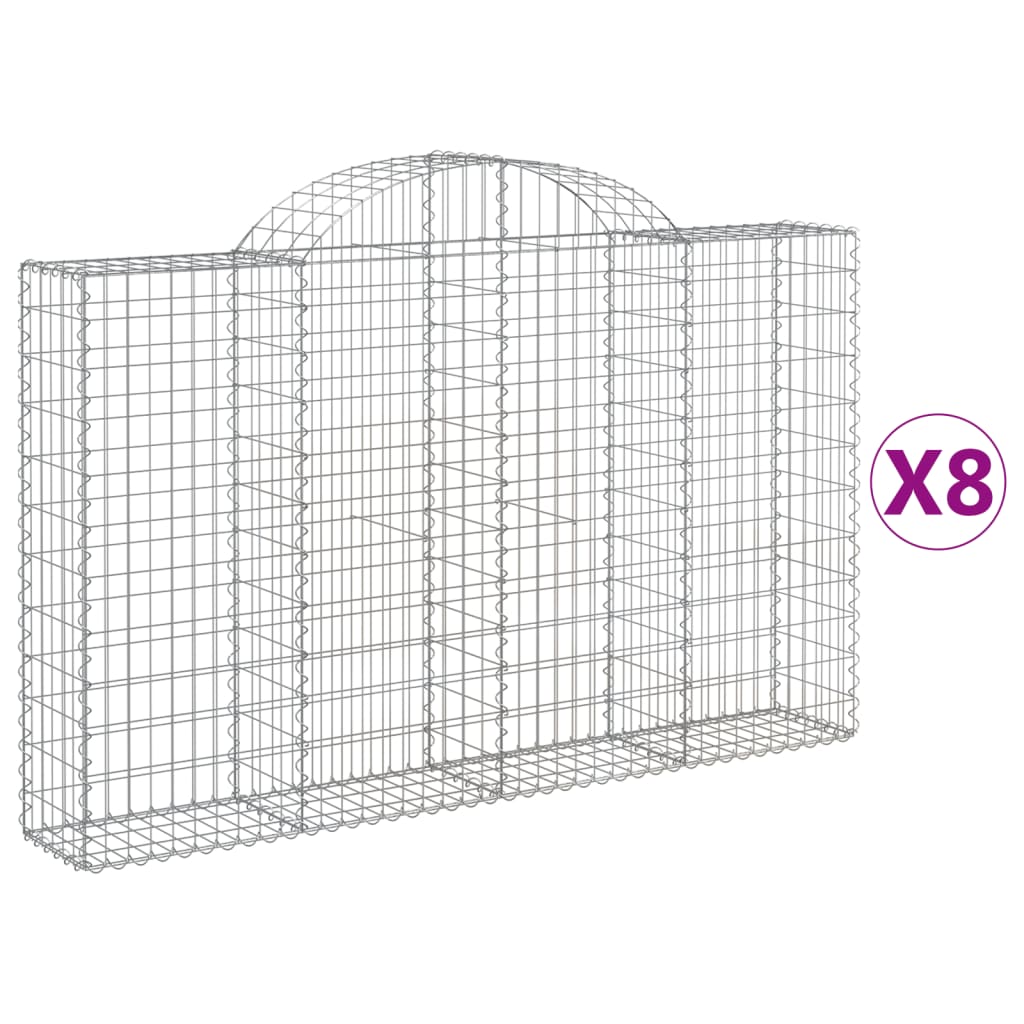 vidaXL Gabionen mit Hochbogen 8 Stk. 200x30x120/140cm Verzinktes Eisen