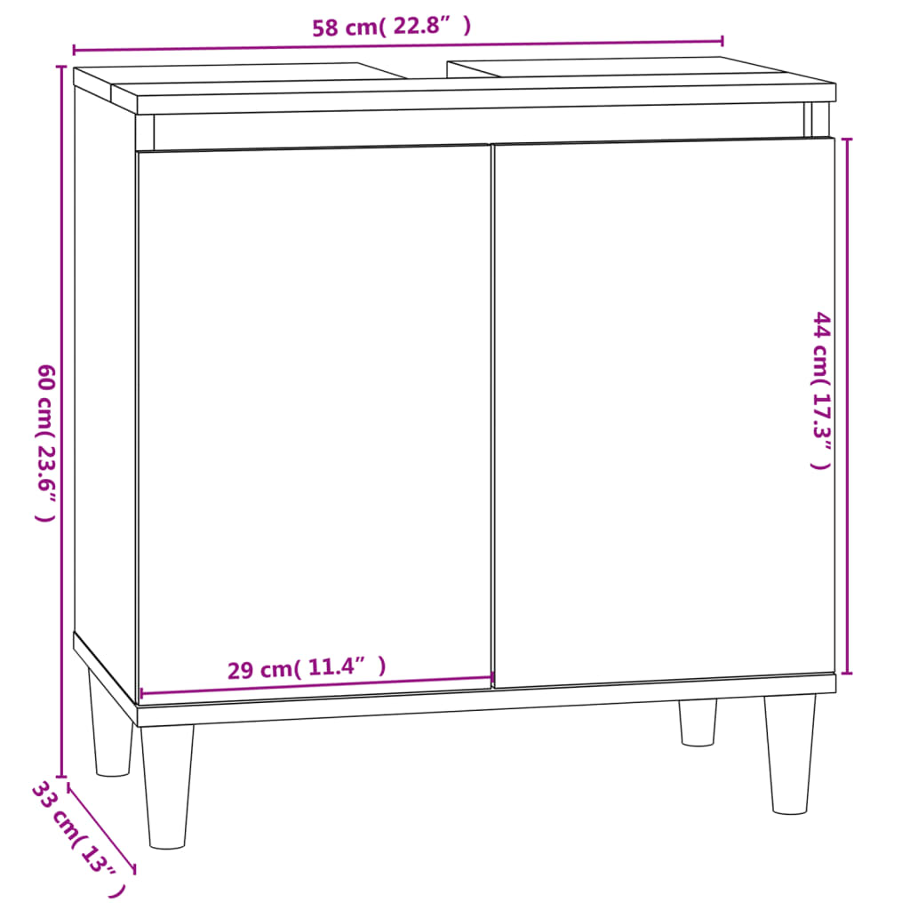 vidaXL Waschbeckenunterschrank Sonoma-Eiche 58x33x60 cm Holzwerkstoff