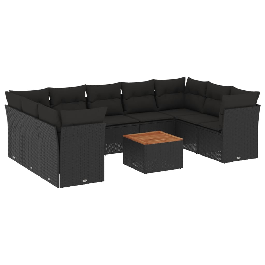 vidaXL 10-tlg. Garten-Sofagarnitur mit Kissen Schwarz Poly Rattan