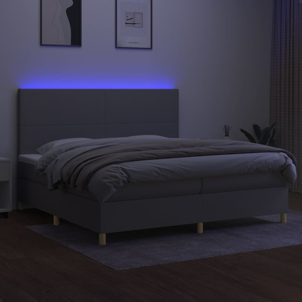 vidaXL Boxspringbett mit Matratze & LED Hellgrau 200x200 cm Stoff