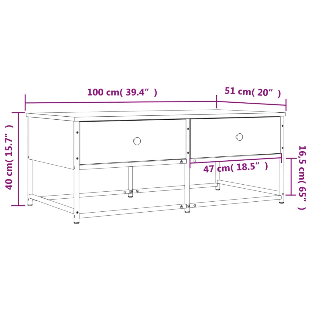 vidaXL Couchtisch Sonoma-Eiche 100x51x40 cm Holzwerkstoff