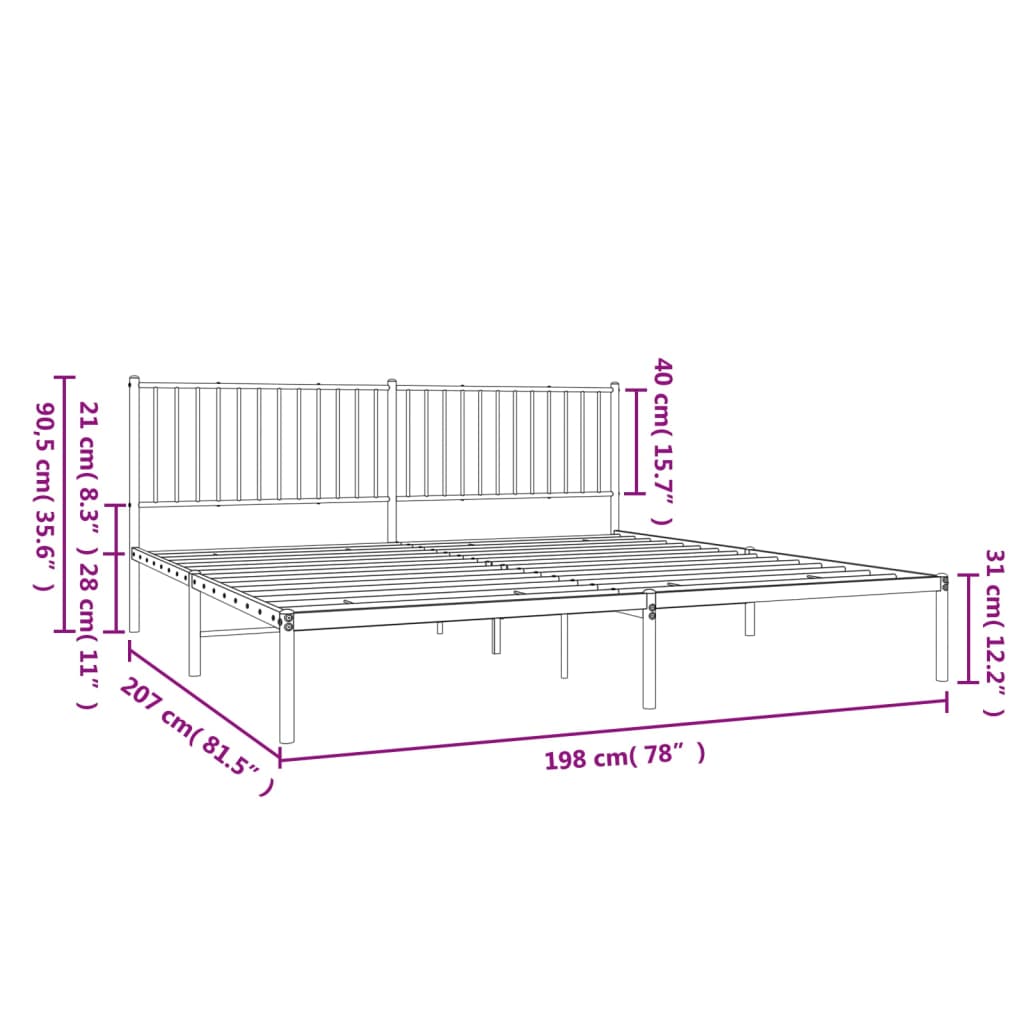 vidaXL Bettgestell mit Kopfteil Metall Schwarz 193x203 cm