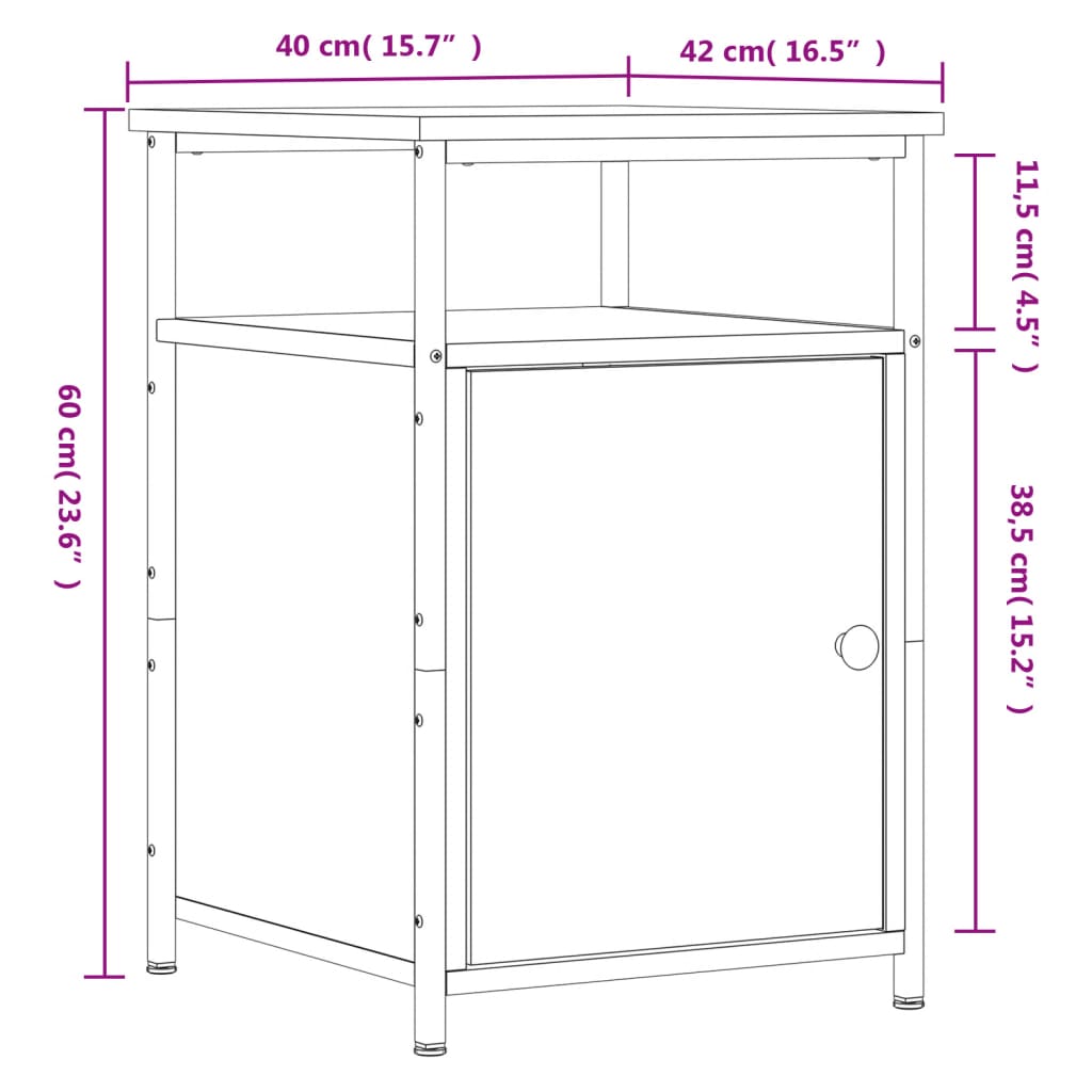 vidaXL Nachttische 2 Stk. Sonoma-Eiche 40x42x60 cm Holzwerkstoff