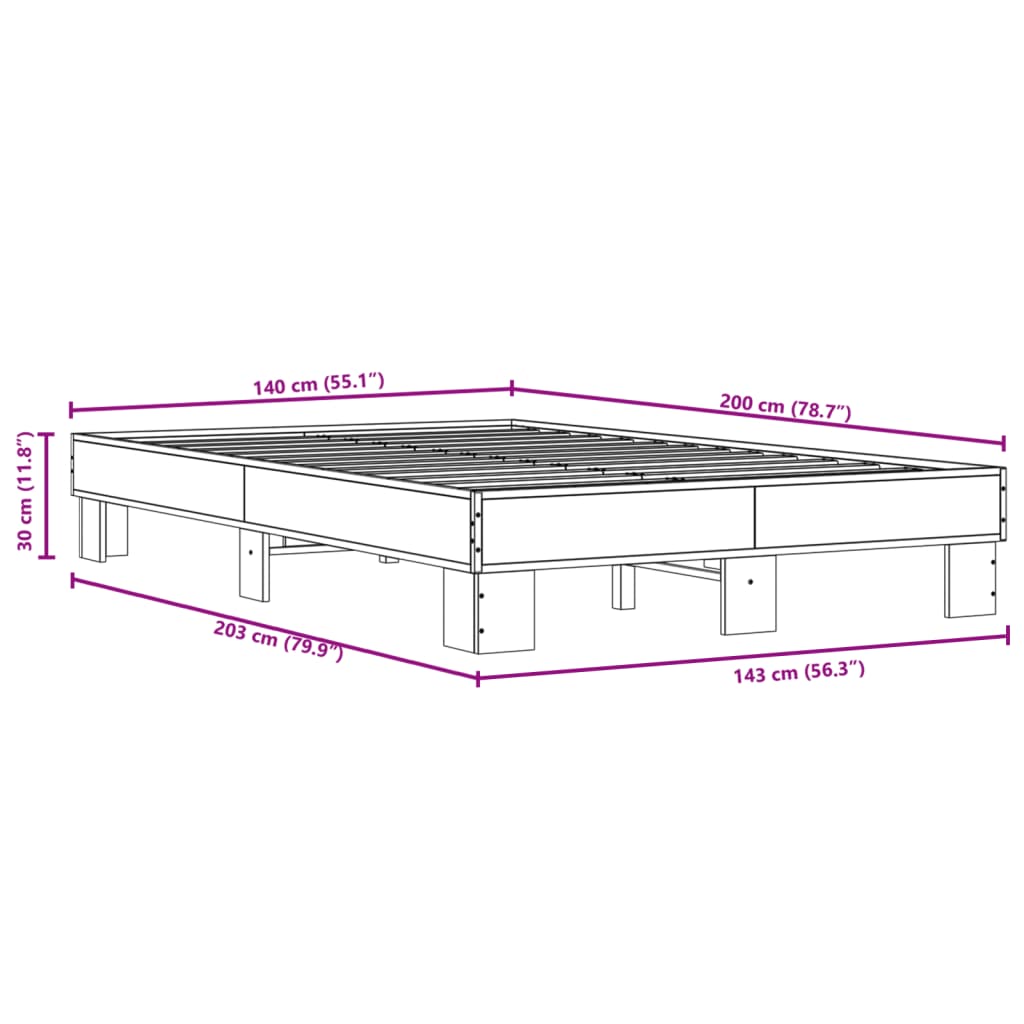 vidaXL Bettgestell Schwarz 140x200 cm Holzwerkstoff und Metall