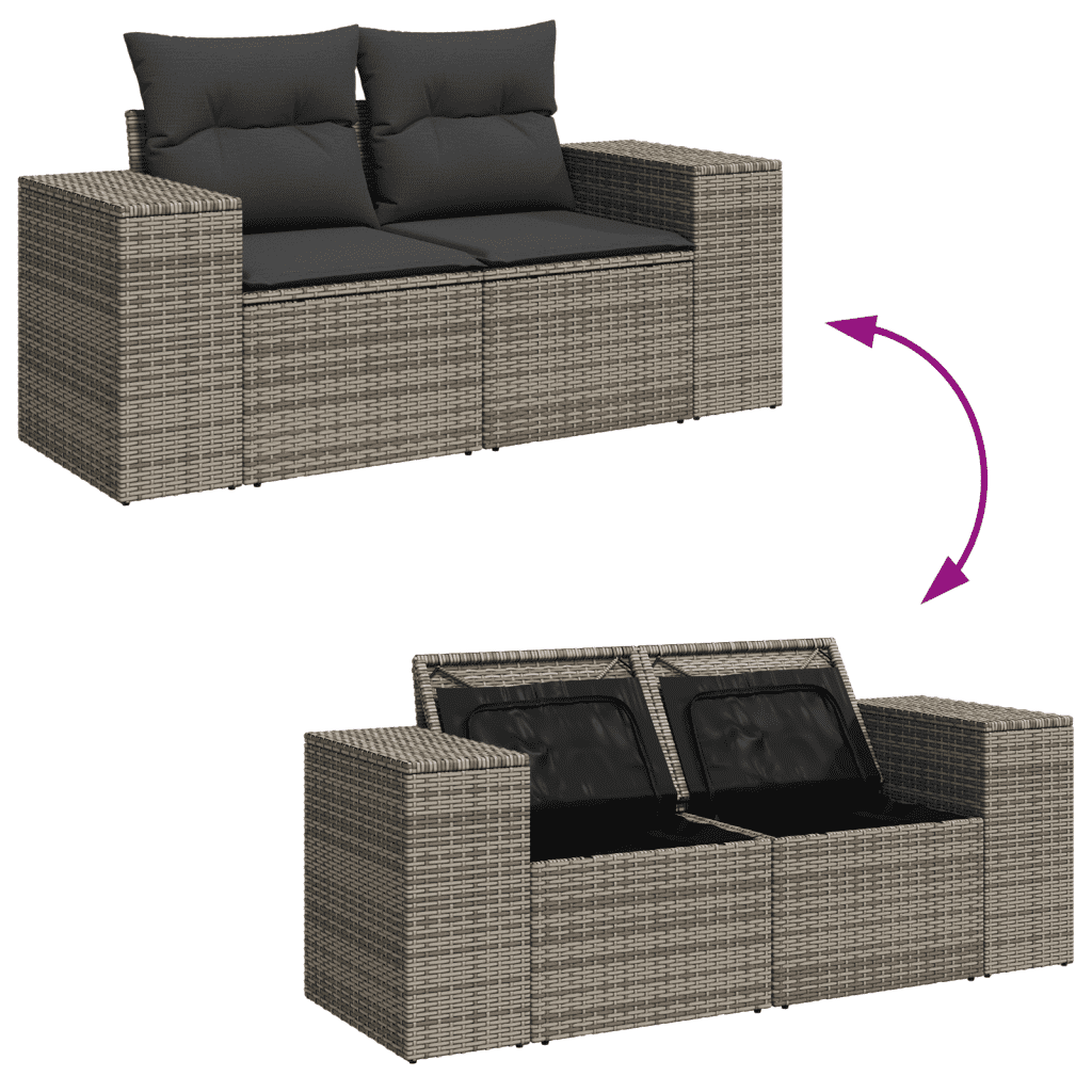 vidaXL 8-tlg. Garten-Sofagarnitur mit Kissen Grau Poly Rattan