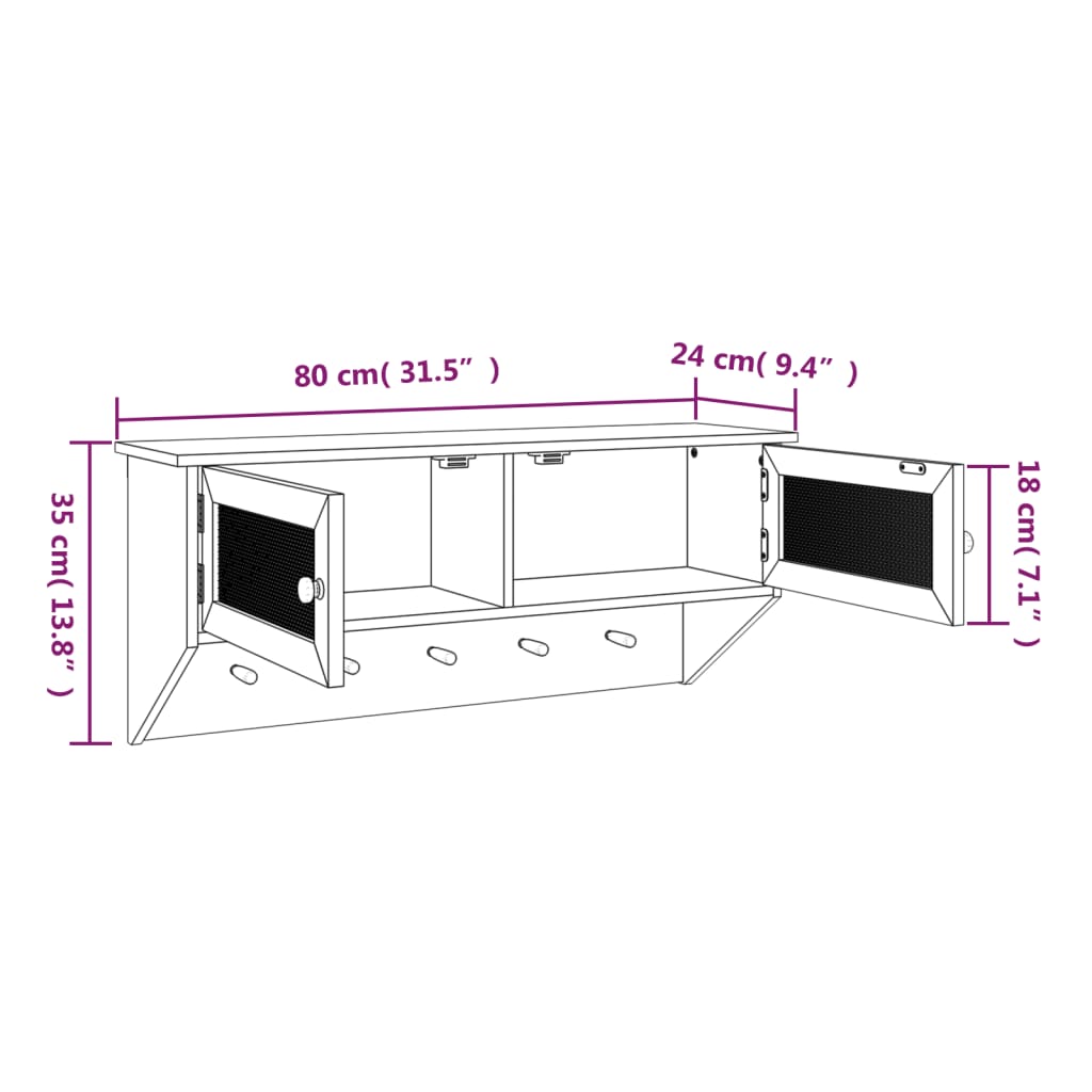 vidaXL Wandgarderobe Weiß Holzwerkstoff und Rattan Natur