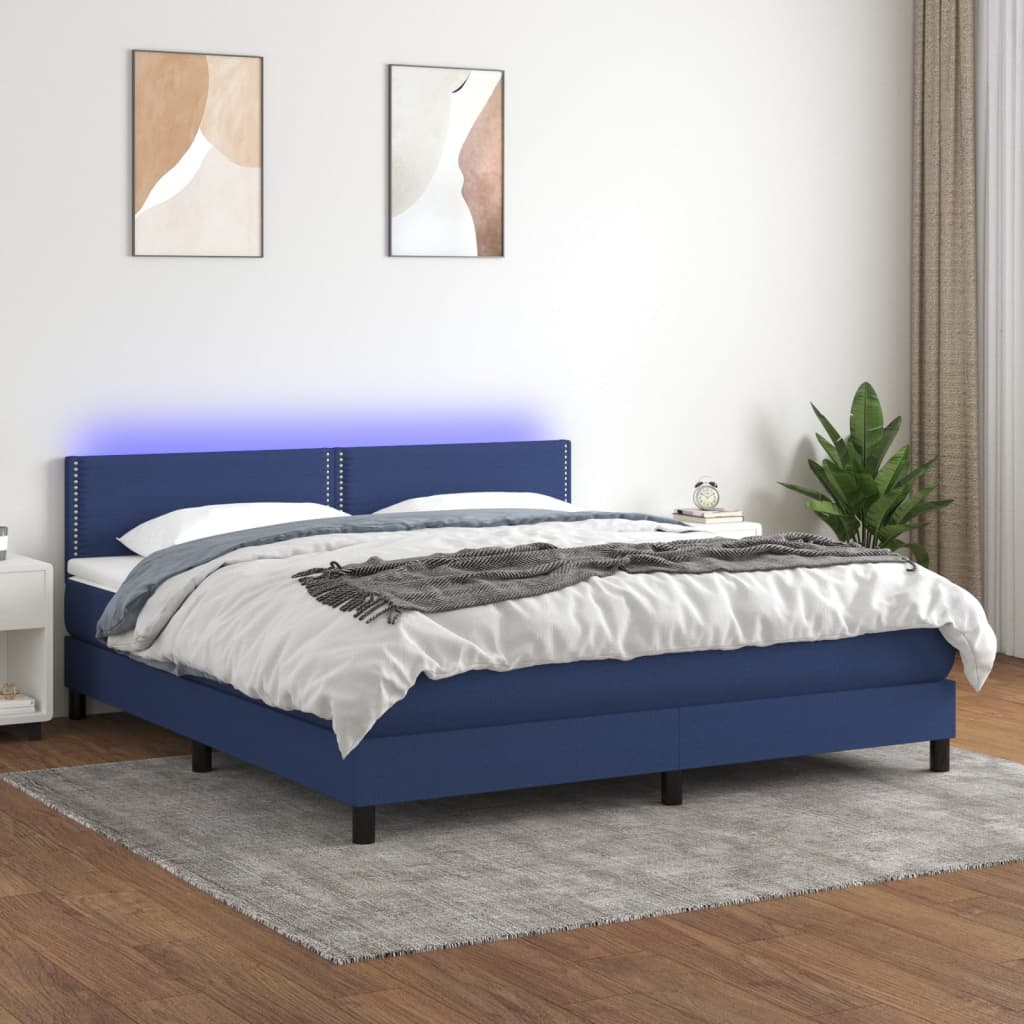 vidaXL Boxspringbett mit Matratze & LED Blau 160x200 cm Stoff