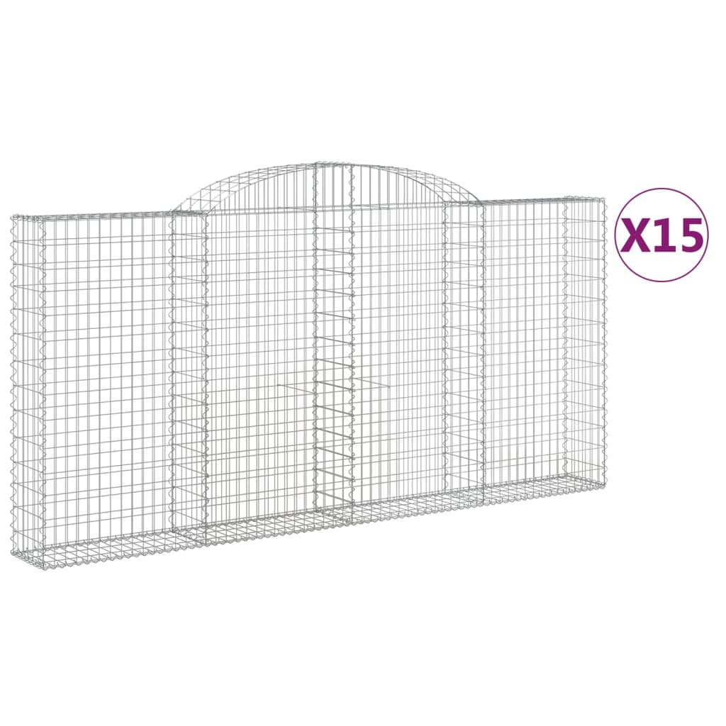 vidaXL Gabionen mit Hochbogen 15 Stk 300x30x140/160cm Verzinktes Eisen