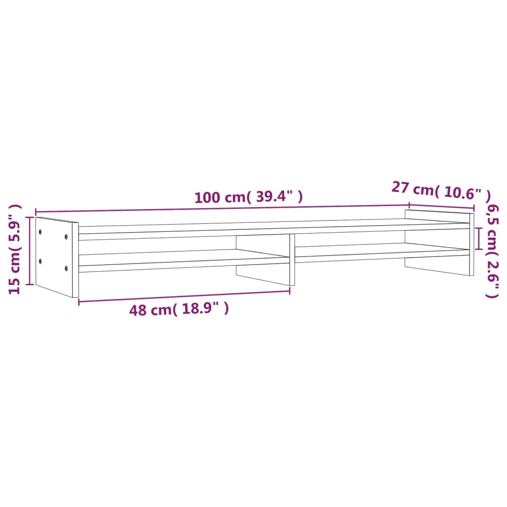 vidaXL Monitorständer Weiß 100x27x15 cm Massivholz Kiefer