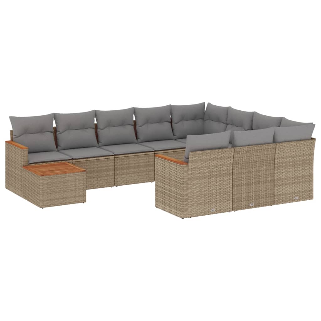 vidaXL 11-tlg. Garten-Sofagarnitur mit Kissen Beige Poly Rattan