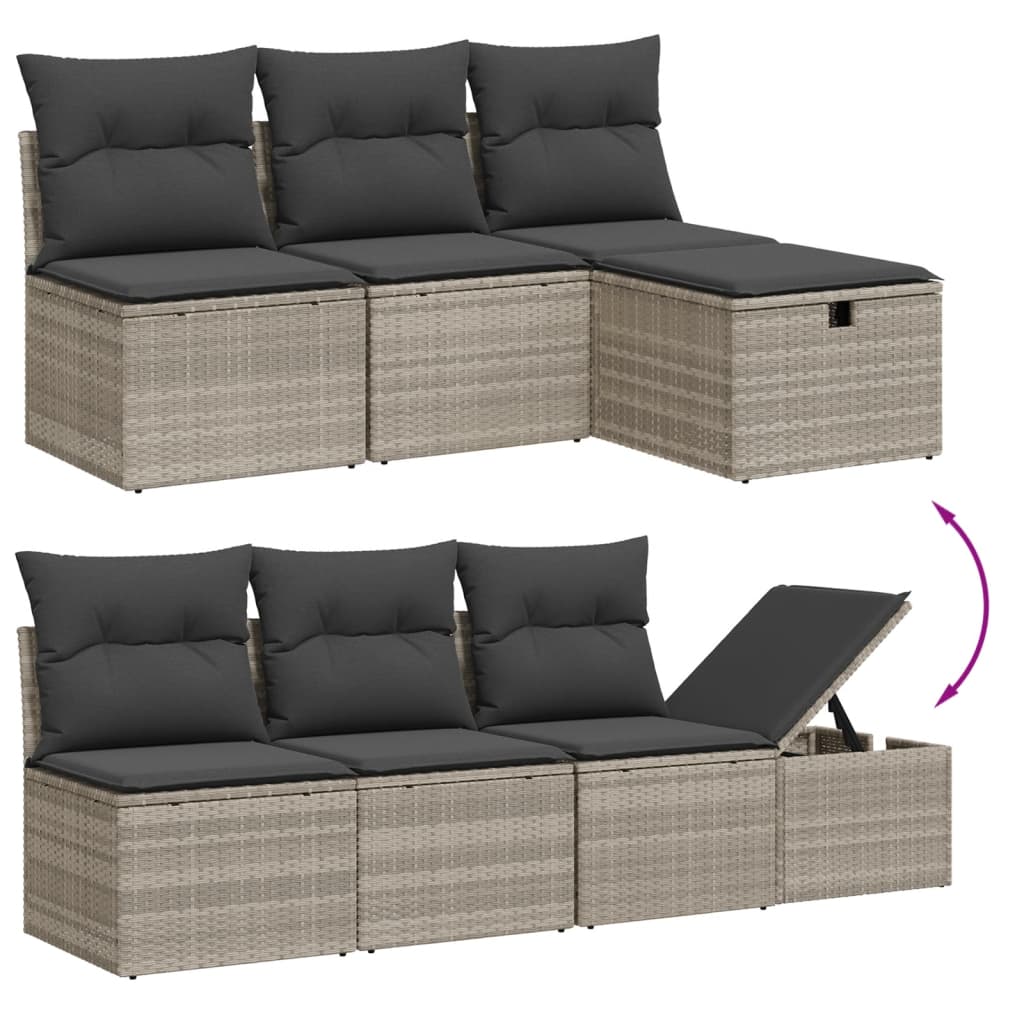 vidaXL 8-tlg. Garten-Sofagarnitur mit Kissen Hellgrau Poly Rattan