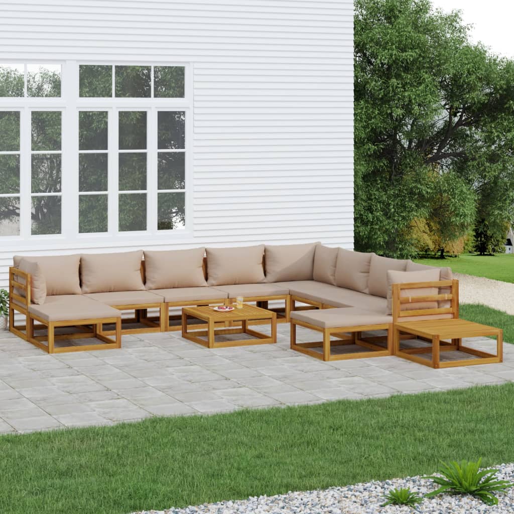 vidaXL 12-tlg. Garten-Lounge-Set mit Taupe Kissen Massivholz