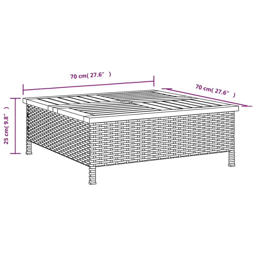 vidaXL Gartentisch Schwarz 70x70x25 cm Rattan und Akazienholz