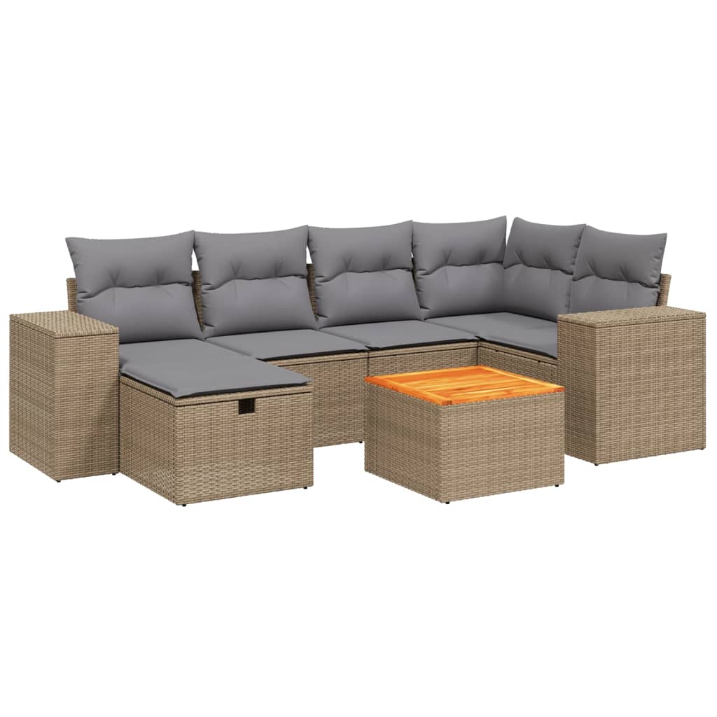 vidaXL 7-tlg. Garten-Sofagarnitur mit Kissen Beige Poly Rattan