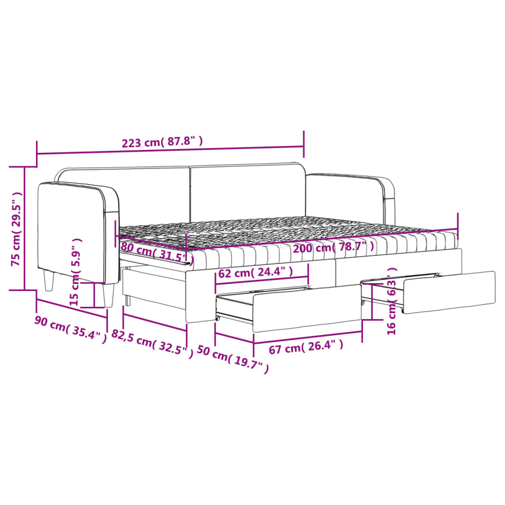 vidaXL Tagesbett Ausziehbar mit Schubladen Taupe 80x200 cm Stoff