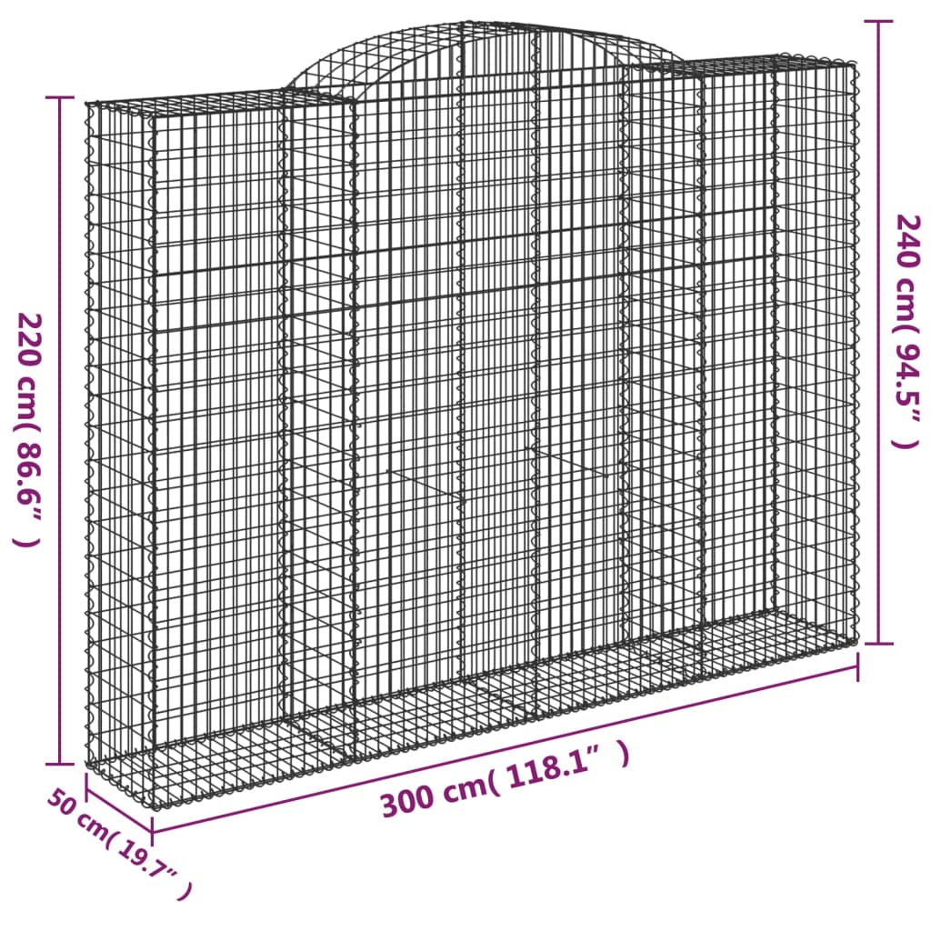 vidaXL Gabionen mit Hochbogen 4 Stk. 300x50x220/240cm Verzinktes Eisen