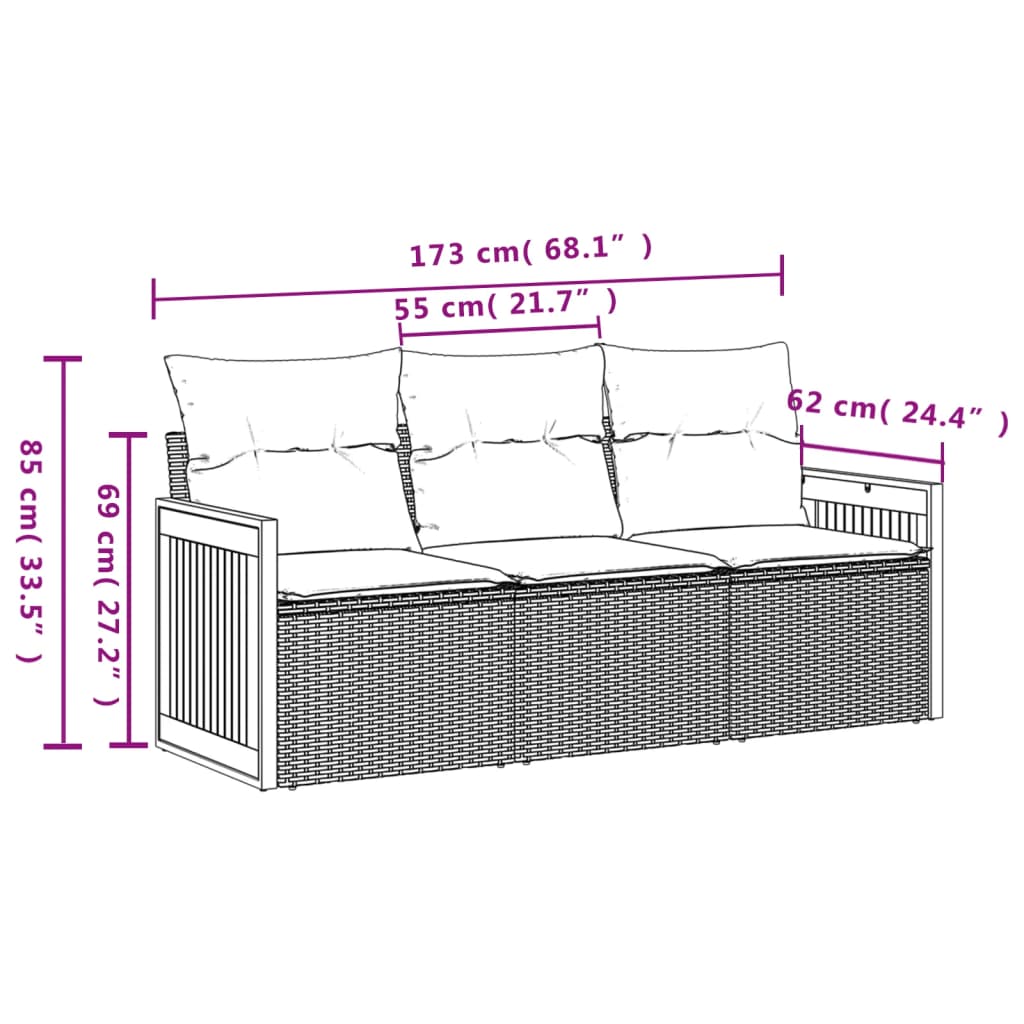 vidaXL 3-tlg. Garten-Sofagarnitur mit Kissen Beige Poly Rattan