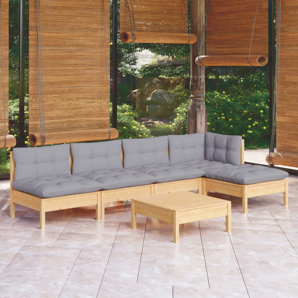 vidaXL 6-tlg. Garten-Lounge-Set mit Grauen Kissen Kiefernholz