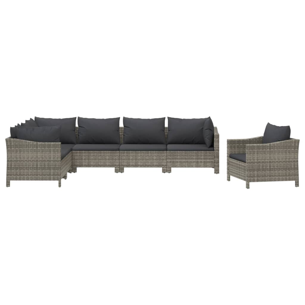 vidaXL 7-tlg. Garten-Lounge-Set mit Kissen Grau Poly Rattan