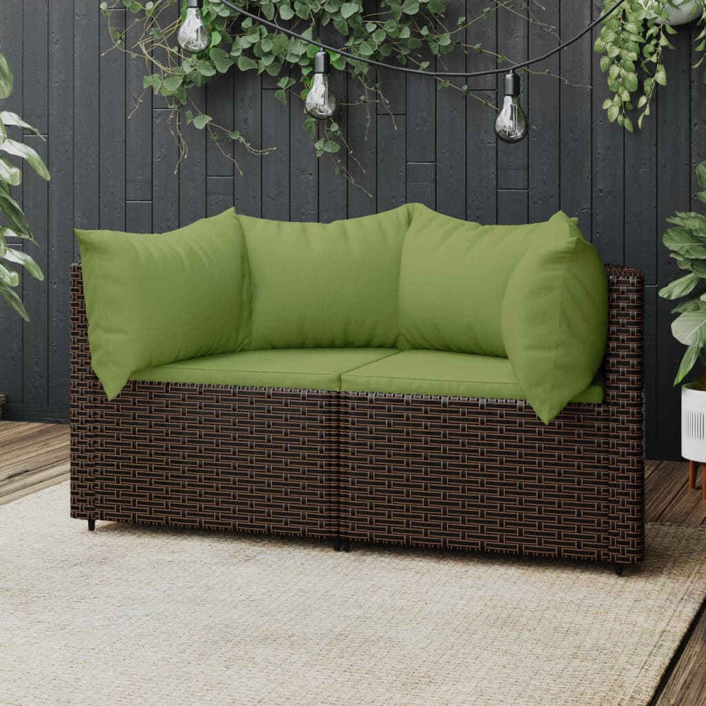 vidaXL Garten-Ecksofas mit Kissen 2 Stk. Braun Poly Rattan