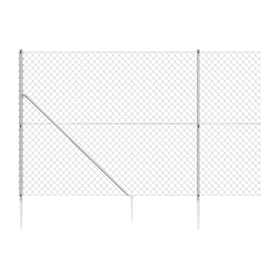 vidaXL Maschendrahtzaun mit Bodenhülsen Silbern 2,2x10 m