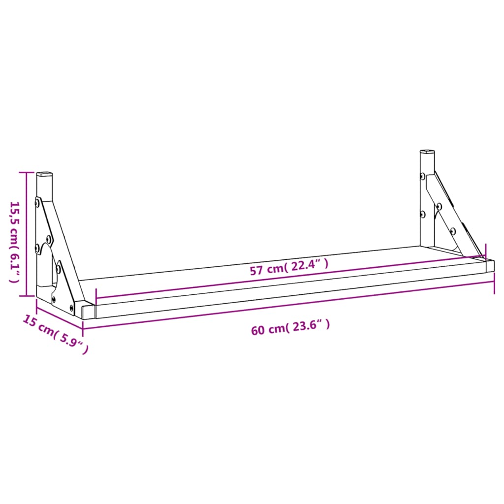 vidaXL Wandregale 2 Stk. Schwarz 60x15x15,5 cm