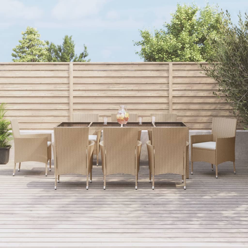 vidaXL 9-tlg. Garten-Essgruppe mit Kissen Beige Poly Rattan