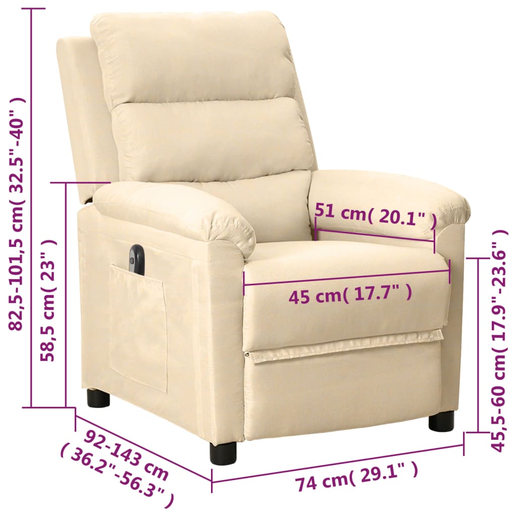 vidaXL Relaxsessel Elektrisch Creme Stoff