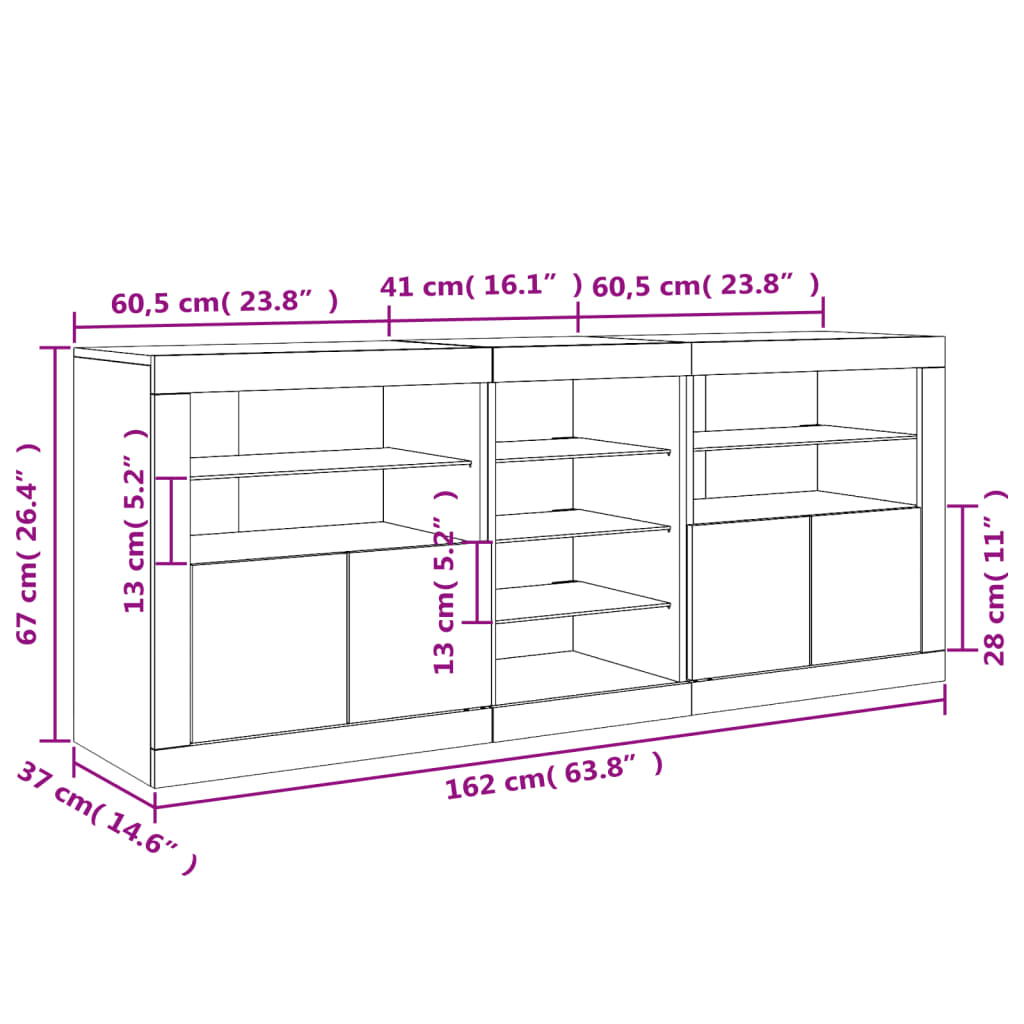 vidaXL Sideboard mit LED-Leuchten Braun Eichen-Optik 162x37x67 cm