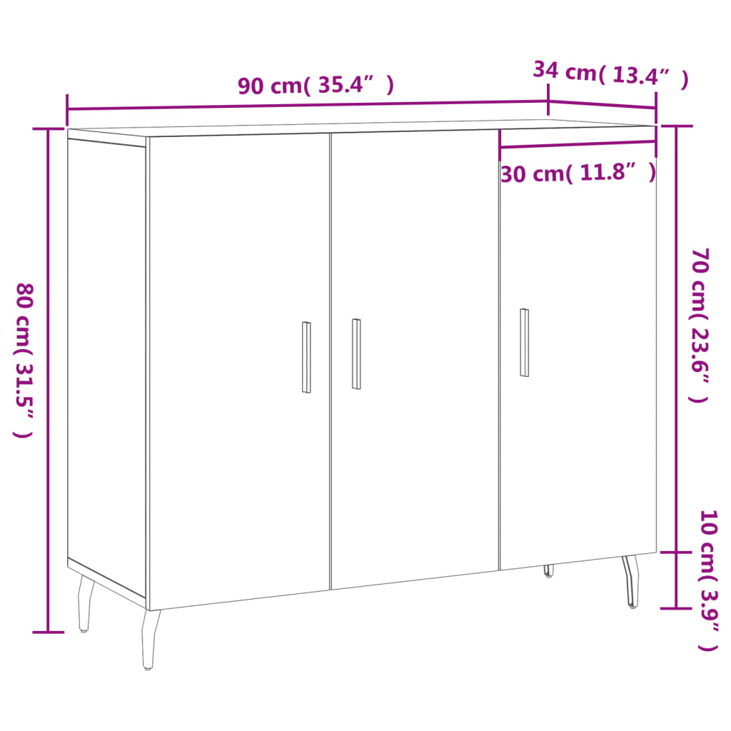 vidaXL Sideboard Weiß 90x34x80 cm Holzwerkstoff