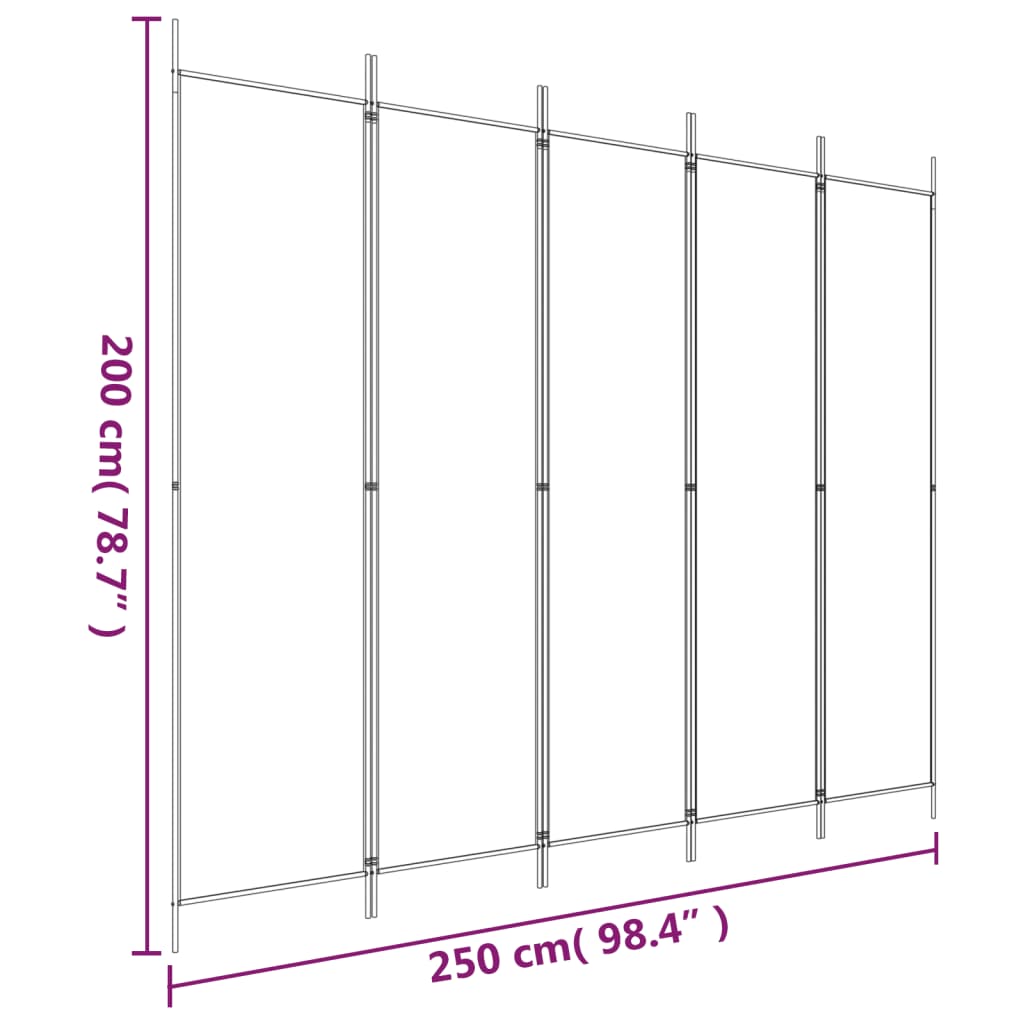 vidaXL 5-tlg. Paravent Weiß 250x200 cm Stoff