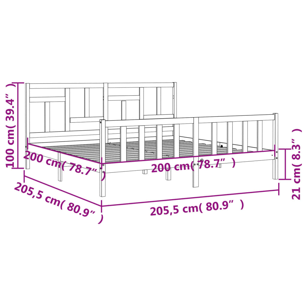 vidaXL Massivholzbett mit Kopfteil Honigbraun 200x200 cm