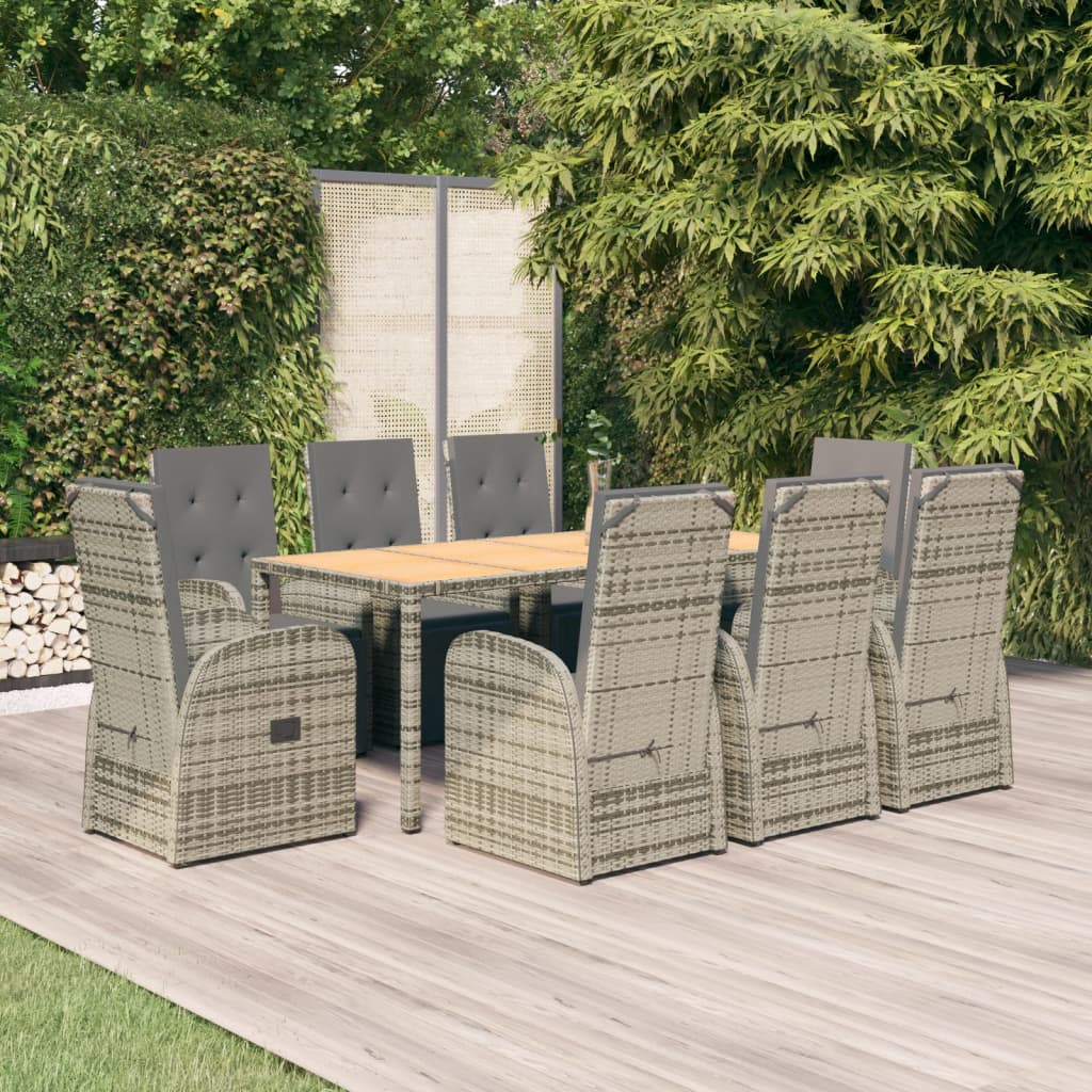 vidaXL 9-tlg. Garten-Essgruppe mit Kissen Grau Poly Rattan