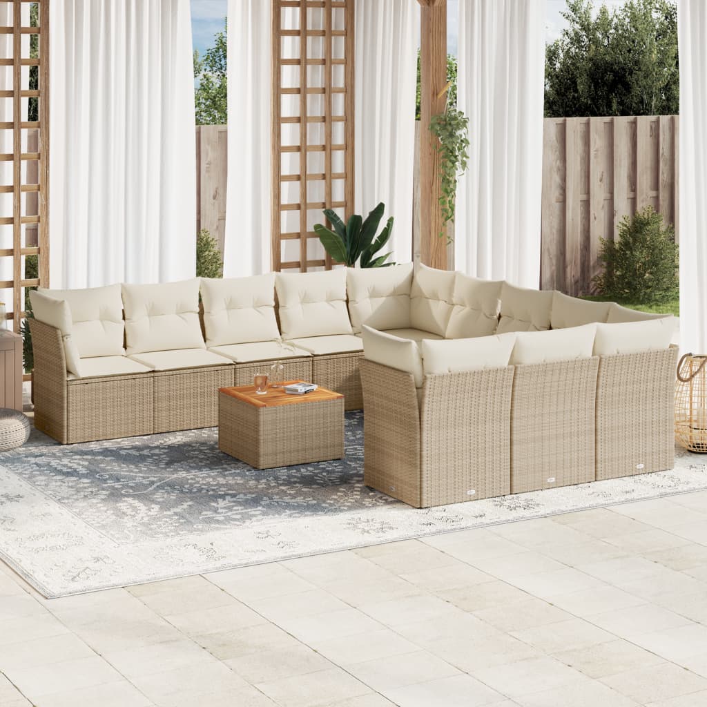 vidaXL 12-tlg. Garten-Sofagarnitur mit Kissen Beige Poly Rattan