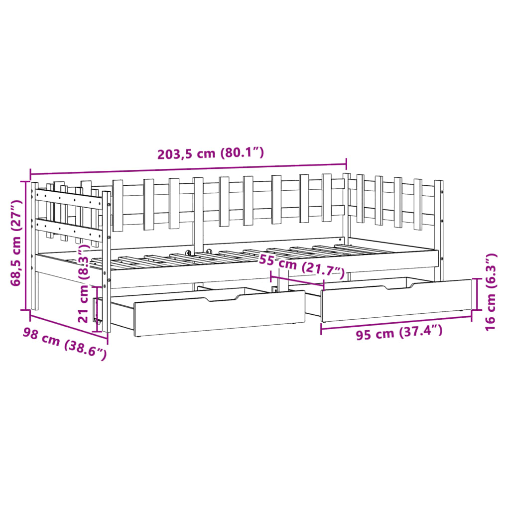 vidaXL Tagesbett mit Schubladen 80x200 cm Massivholz Kiefer