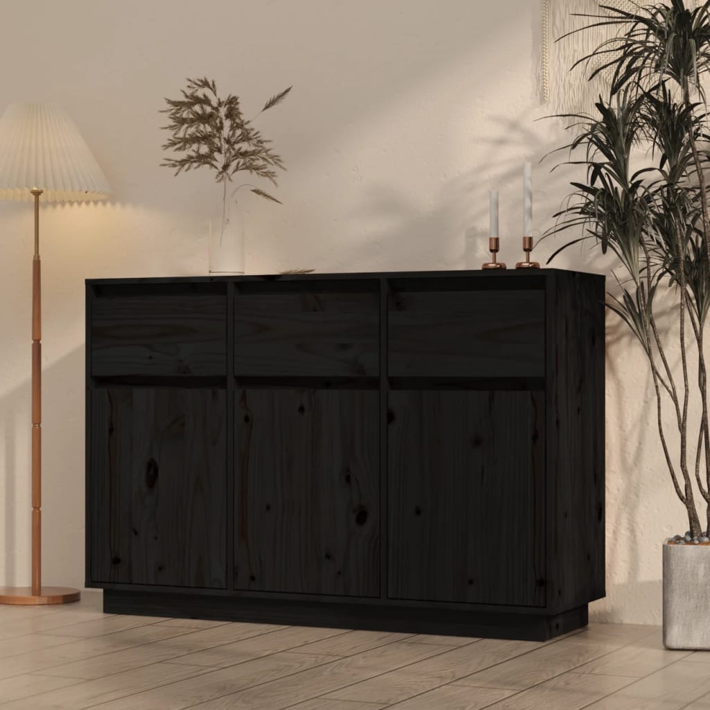 vidaXL Sideboard Schwarz 110x34x75 cm Massivholz Kiefer