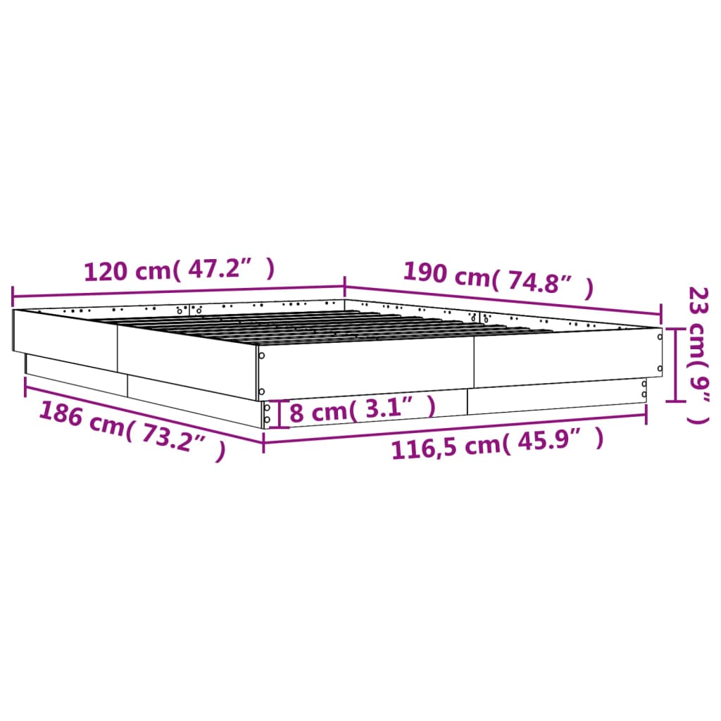 vidaXL Bettgestell mit LED Grau Sonoma-Eiche 120x190 cm