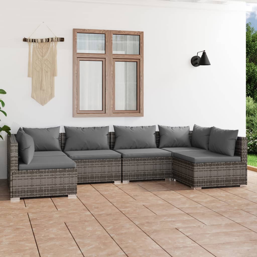 vidaXL 6-tlg. Garten-Lounge-Set mit Kissen Poly Rattan Grau