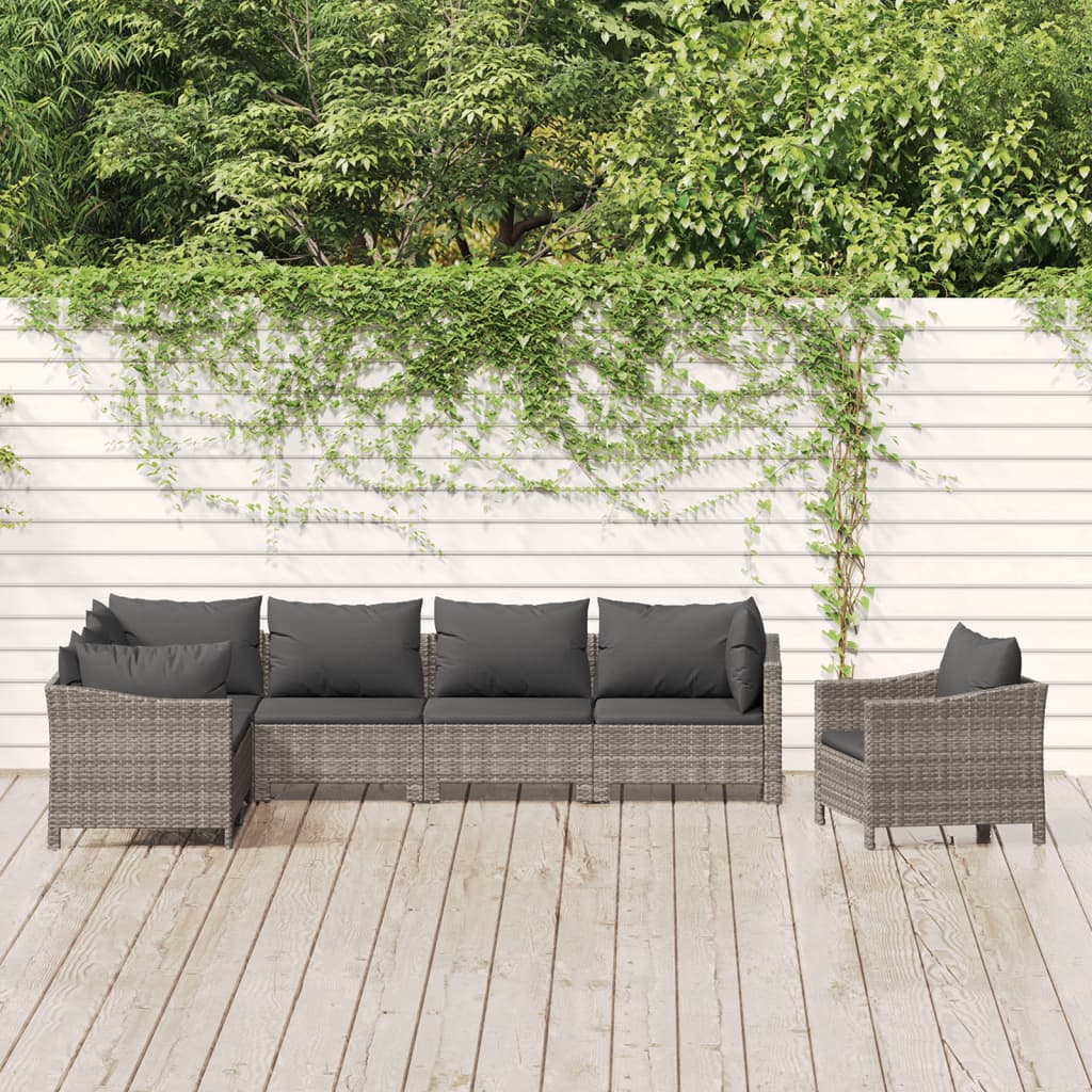 vidaXL 7-tlg. Garten-Lounge-Set mit Kissen Grau Poly Rattan