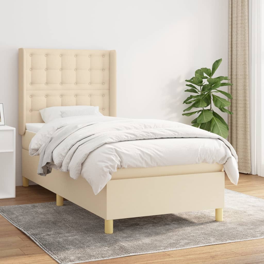 vidaXL Boxspringbett mit Matratze Creme 90x190 cm Stoff