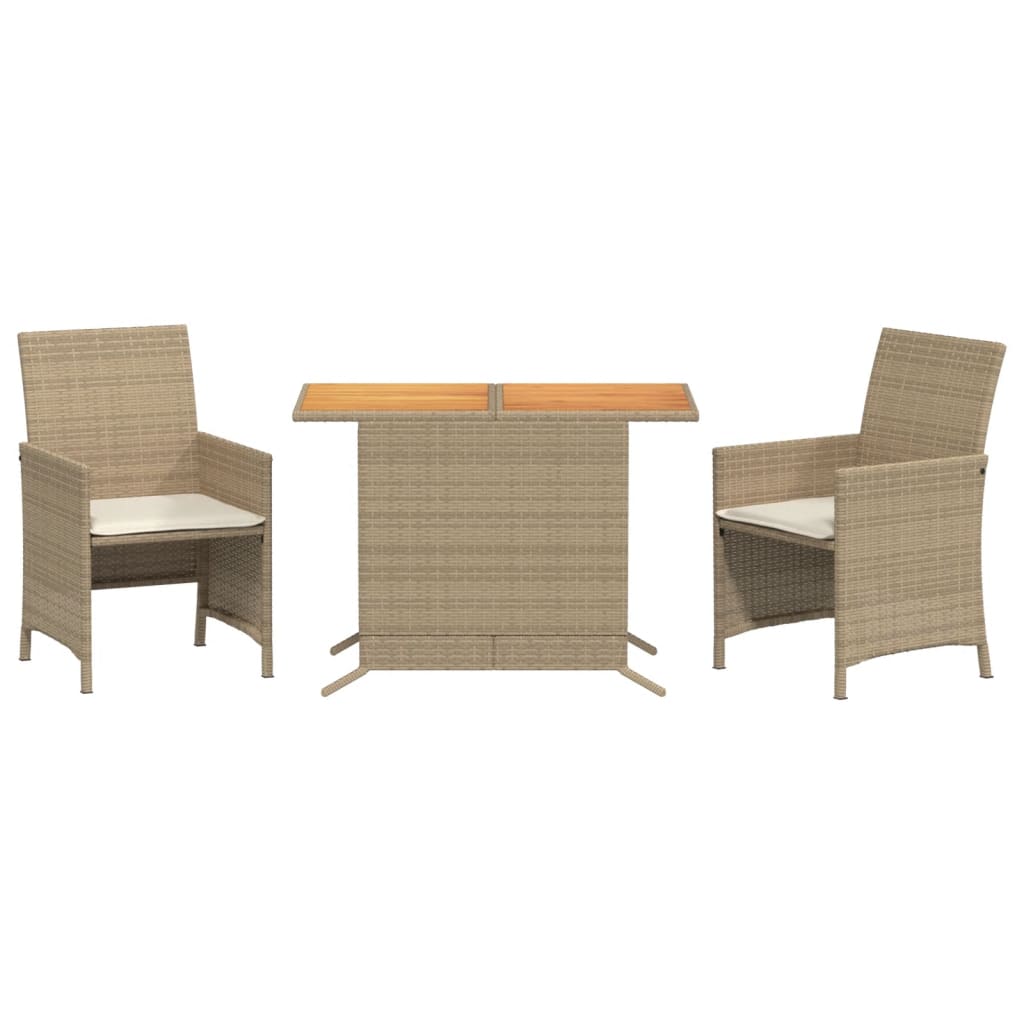 vidaXL 3-tlg. Bistro-Set mit Kissen Beige Poly Rattan