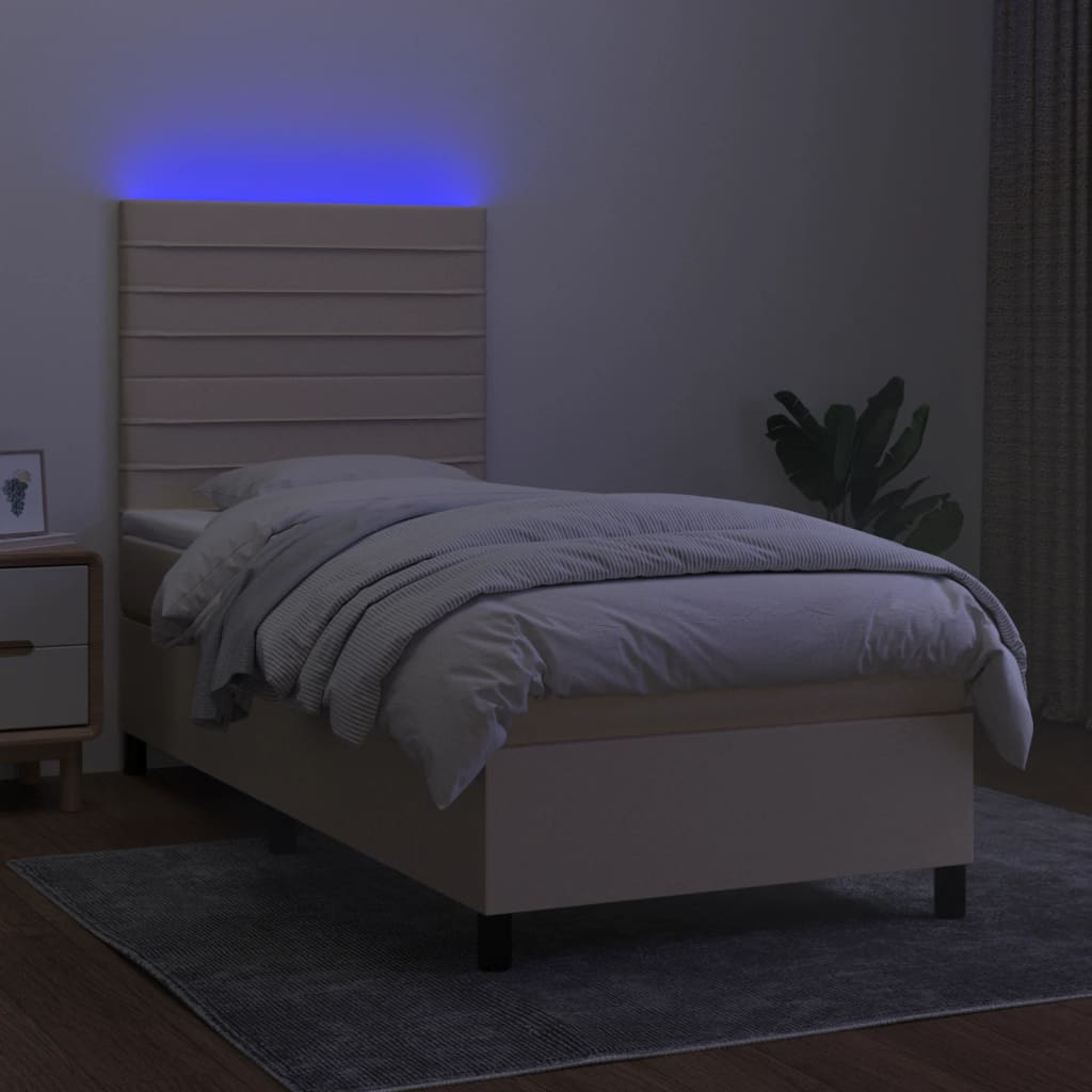 vidaXL Boxspringbett mit Matratze & LED Creme 90x190 cm Stoff