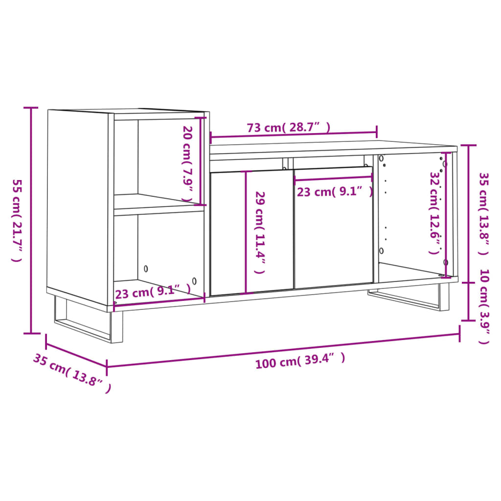 vidaXL TV-Schrank Schwarz 100x35x55 cm Holzwerkstoff