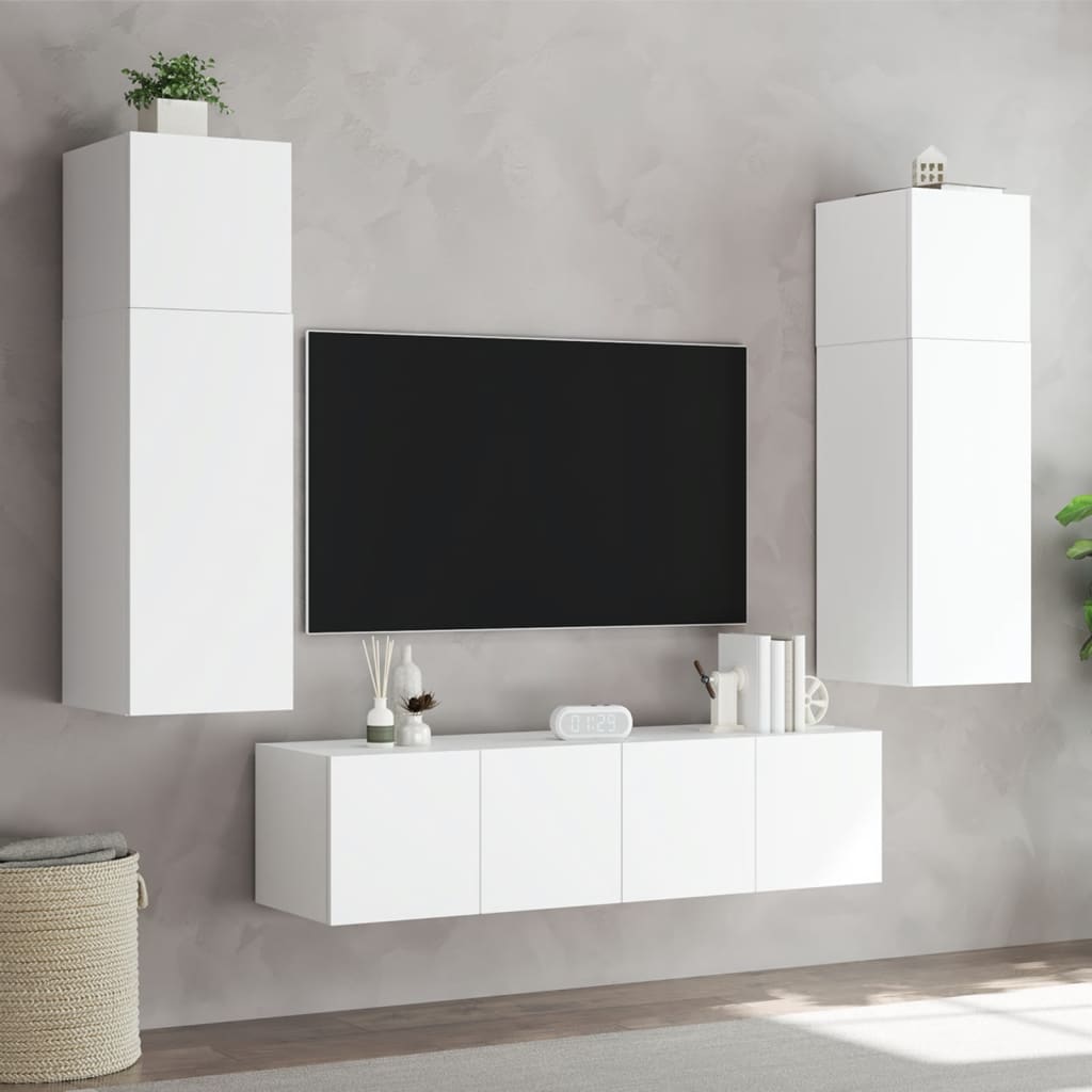 vidaXL TV-Wandschrank mit LED-Leuchten Weiß 80x35x31 cm