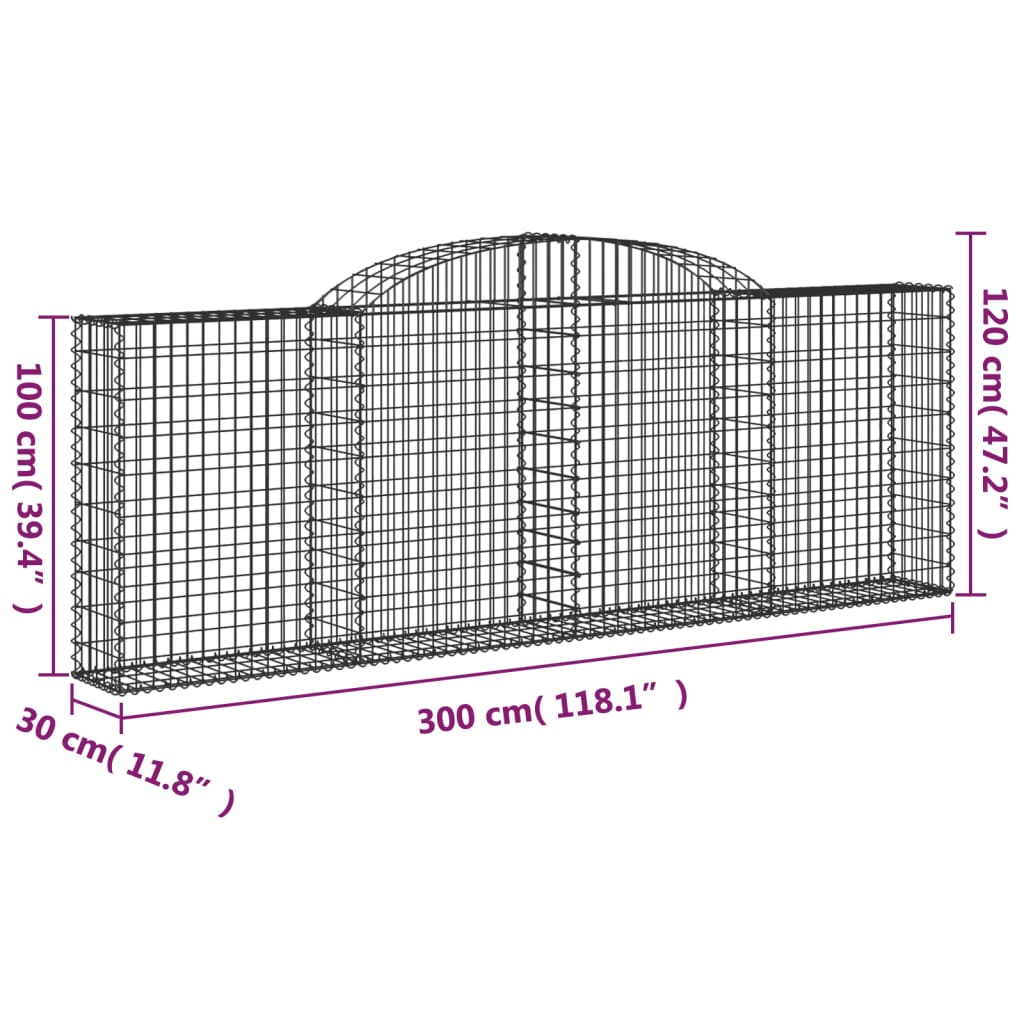 vidaXL Gabionen mit Hochbogen 8 Stk. 300x30x100/120cm Verzinktes Eisen